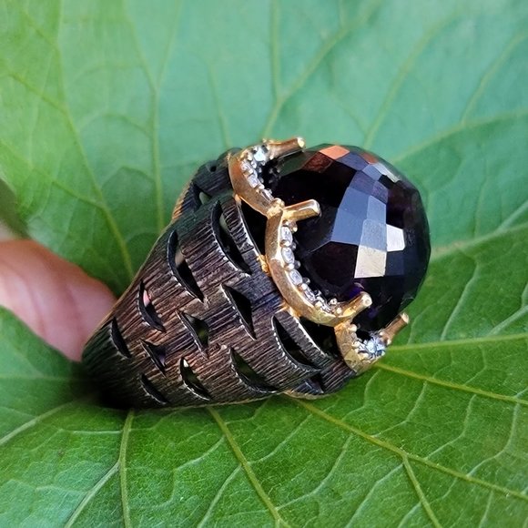 Wow huge chunky cocktail ring with multifaceted amethyst glass orb ornate 925 - Picture 6 of 14